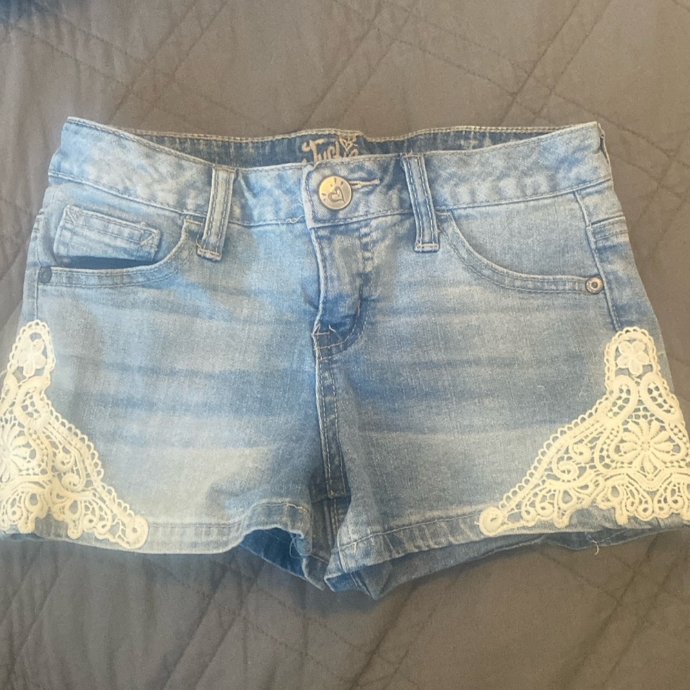 Justice sz 8 Blue Jean Shorts with Lace design denim Girls Summer